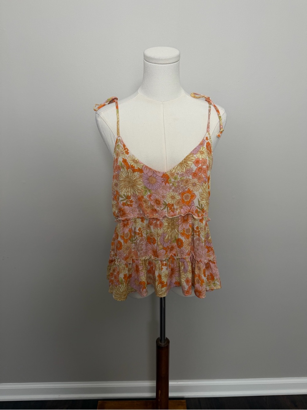 Somoma Tank Top Cami Retro Flower Floral Tiered Crop Boho Festival Beach Travel